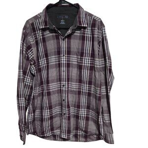 Van Heusen Slim Fit Plaid Button Up Shirt Mens Size Large Purple White